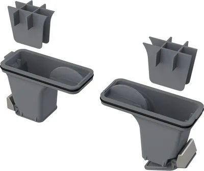 Two sets of grey plastic drain components are shown against a white background.