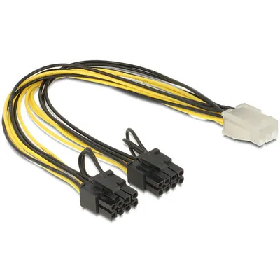 Produktbild von DeLOCK 83433, 0,3 m, PCI-E (6+2 pin), PCI-E (6-pin), Männlich, Weiblich, Schwarz, Weiß, Gelb