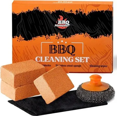Produktbild von BBQ-Reinigungskit – Edelstahl-Grillbürste – Bimsstein und Reinigungstuch – Für die Pflege Ihres Grills