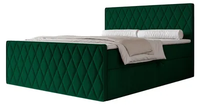 Produktbild von Boxspringbett PONTI III 140x200 Rautenmuster Fußteil Bettkasten Bonellmatratze Dunkelgrün