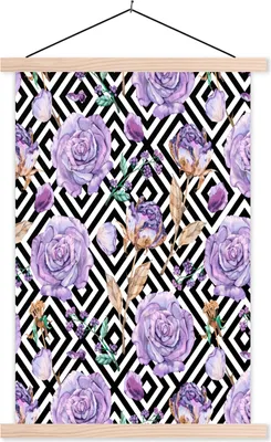 Produktbild von MuchoWow® Textilposter Blumen - Rosen - Lila 120x180 cm mit holzfarbenen Rahmen - Textil-Plakat
