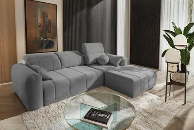 Produktbild von Moderne Eckcouch RAVELLO I Grau – Sofa für Wohnzimmer, rechtsseitig, mit Schlaffunktion & Bettkasten