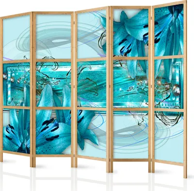 Zdjęcie produktu dla Parawan japoński Kwiaty 225x172 cm 5-częściowy beżowy