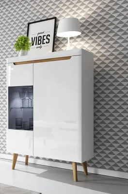Immagine prodotto di Vetrina da salotto 90cm bianco lucido rovere riviera