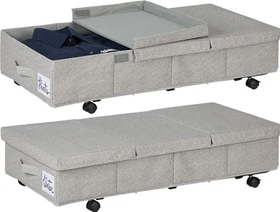 Immagine prodotto di Set da 2 cassettiere da mettere sotto il letto Relaxdays, 50 L, con rotelle, A x L x P: 20 x 80 x 40 cm, pieghevoli, con coperchio, cassettiere piatte da mettere sotto il letto, grigio