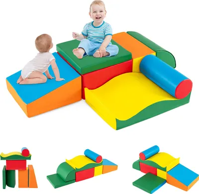 Immagine prodotto di COSTWAY 7 TLG. Blocchi da costruzione in schiuma, blocchi da costruzione morbidi, blocchi da costruzione giganti in schiuma, blocchi da costruzione grandi multicolore, blocchi da costruzione per bambini, colorati