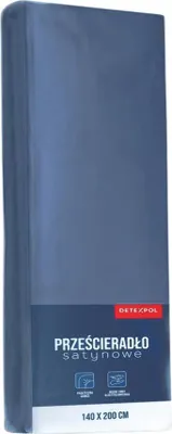 A folded blue bedsheet is presented upright against a light gray background.