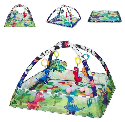 Immagine prodotto di Arco di gioco Kikkaboo, coperta per gattonare 2 in 1, giocattoli da afferrare, 18 palline, piscina di palline blu