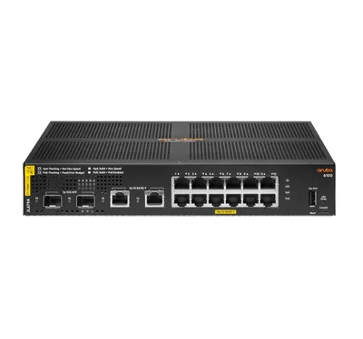 Obrázok produktu pre HPE Aruba Networking CX 6100 12G Class4 PoE 2G/2SFP+ 139W Switch, Riadený, L3, Gigabit Ethernet (10/100/1000), Podpora napájania cez Ethernet (PoE), Inštalácia do Racku, 1U