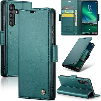 Immagine prodotto di Custodia per Samsung Galaxy S24+, carta di blocco RFID, custodia in pelle avanzata con funzione di supporto verde