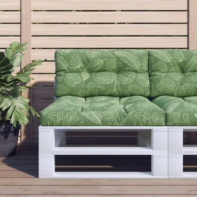 Produktbild von HOMMIE Gartenbankauflage - CLORIS - Palettenkissen 2-tlg. - modernes Design - Sitzkissen/Polsterauflage - Blattmuster Stoff NEU530326 - Gartenmöbelauflagen