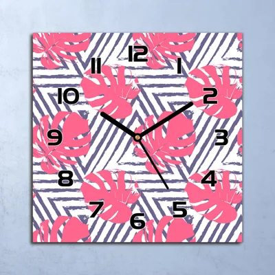 Produktbild von Wanduhr Echt-Glas-Küchenuhr rosa Blätter Kunst Quarz 30x30 Deko Bilder