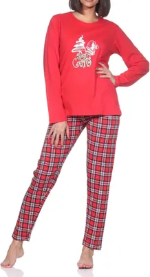 Produktbild von Normann Damen langarm Weihnachts Schlafanzug Pyjama mit weihnachtlichen Motiv ; rot , 44