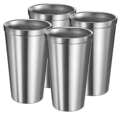 4 Edelstahlbecher 425 ml, doppelwandig, silber, stapelbar