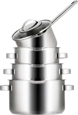 Produktbild von Sola Topfset Pearl 4-teilig – Edelstahl – downdraft-geeignet – Kochtöpfe Ø 16, 18, 20 cm & Stieltopf Ø 16 cm – geeignet für alle Herdarten
