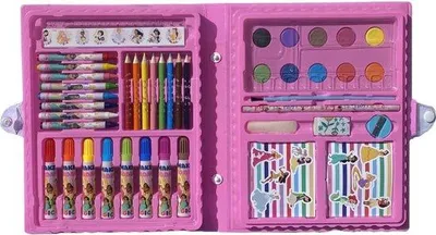 Produktbild von Famanu Farbenkoffer für Kinder - 52-teiliges Zeichen-Set mit Aquarellfarbe, Filzstiften und Buntstiften