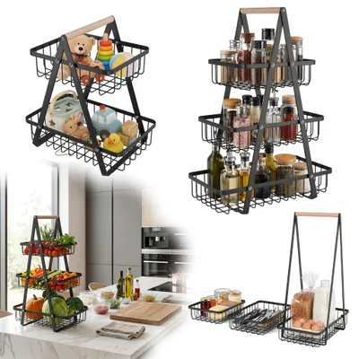 Zdjęcie produktu dla NAIZY Wielofunkcyjny kosz na owoce, 3-poziomowy, czarny, metalowy, demontowalny, idealny do domu, kuchni i restauracji