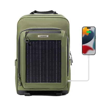 Produktbild von ROCKBROS Solar Rucksack Laderucksack mit Abnehmbarem 10V 14W Solarpanel Outdoors für Wandern Camping Reisen Grün