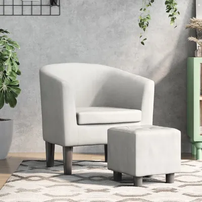Produktbild von The Living Store Clubsessel mit Fußhocker Weiß Kunstleder