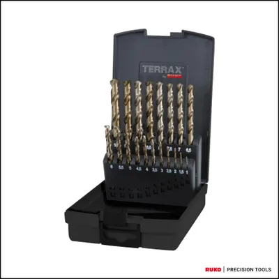 Produktbild von TERRAX by RUKO Spiralbohrer-Satz DIN 338 Typ VA HSSE-Co 5 - 19 tlg. (Kassette Kunststoff) - A215214RO