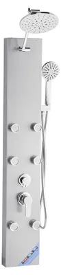 Immagine prodotto di Sistema a torre per pannelli doccia VEVOR (3 in 1) con soffione a pioggia, colonna doccia (124 cm) in acciaio inox spazzolato, sistema di massaggio a pioggia per montaggio a parete, con doccetta e 6 piccoli getti massaggianti