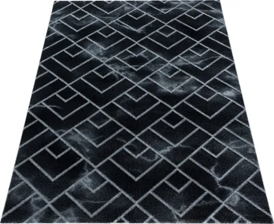 Produktbild von Kurzflor Teppich Wohnzimmer Silber 140x200 Rechteck Marmor Design aus Polypropylen