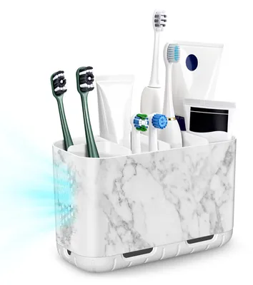 Image de Porte-brosses à dents à 6 compartiments – en plastique – blanc marbré, antidérapant
