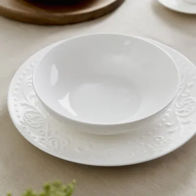 Produktbild von Teller Dessertteller Essteller Speiseteller Servierteller SYLIA tiefweiß mit Ornament 20 cm HOMLA