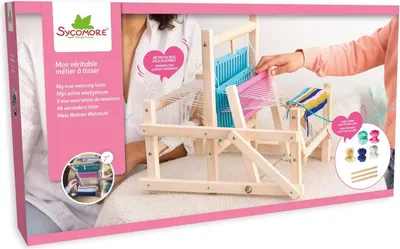 Image de Métier à Tisser en Bois Sycomore, Kit de Tissage, Inclut Laine, Navettes et Livret, Dès 7 Ans