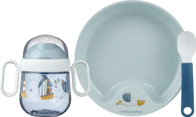 Produktbild von Mepal – Baby 3er Geschirrset Mepal Mio – Inklusive auslaufsicherem Trinkbecher, Lernteller & Lernlöffel – Spülmaschinengeeignet & BPA frei – 3er Set – Sailors Bay