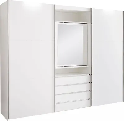 Image de Armoire à portes coulissantes Magie Armoire 300cm blanc élément miroir pivotant (16475)