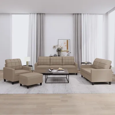 Produktbild von "im Angebot" 4-tlg. Sofagarnitur - Sofa-Set - Couchgarnitur - mit Kissen Cappuccino-Braun Kunstleder - Klassische Sofas CC8836