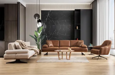 Image de Ensemble de meubles de salon comprenant : canapé 4 places, canapé 3 places, fauteuil. Style moderne