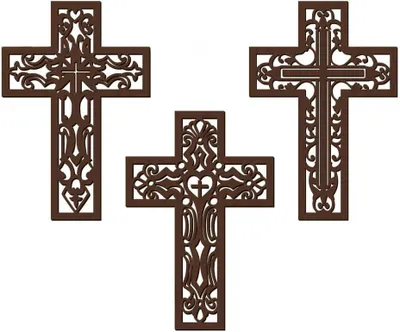 3-teiliges Holzkreuz-Set, Wanddekoration, braun, 20x30 cm