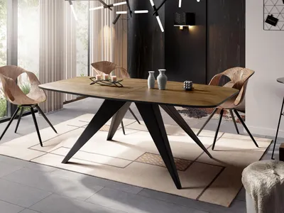Produktbild von Ausziehbarer Esstisch im Loft-Stil - Industrieller Tisch mit Schwarzen Metallbeinen - Modernes Design für Wohnzimmer - 160 cm Ausziehbar auf 200 cm - Lefkas Eiche