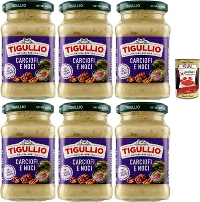 Produktbild von Star Tigullio Pesto Carciofi e noci Sauce Soße Artischocken und Nüsse, Glutenfrei, 6x 185g + Italian Gourmet polpa 400g