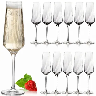 Produktbild von IMPERIAL Sektkelche 200ml (max 230ml) "London" Set 12-Teilig geriffelte Sektgläser aus Crystalline Glas Spülmaschinenfest