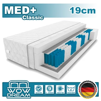 Produktbild von 9 Zonen Matratze MED+ Classic 80 x 180 x 19 cm Taschenfederkern | Rollmatratze mit waschbarem Bezug | H3