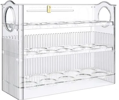 Obrázek produktu pro Uniqoos® třívrstvý držák na vejce z průhledného PET plastu do lednice – skládací box na vejce s rukojetí, pojme až 30 vajec