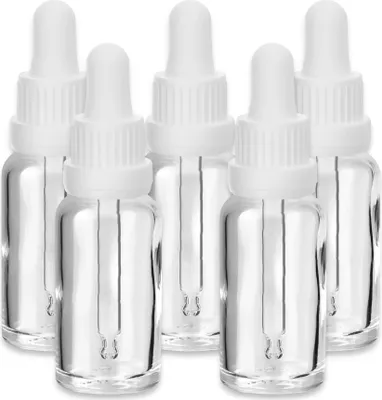 Produktbild von x5 Glasflasche klar 20 ml mit weißer Pipette Apothekerflasche leer Set
