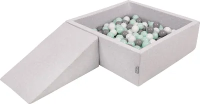 Immagine prodotto di KiddyMoon parco giochi in gommapiuma con piscina di palline rotonde (100 palline) pozzi di palline per giochi per bambini percorsi ad ostacoli in piscina,  eu, grigio chiaro:bianco/grigio/mince
