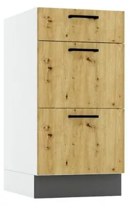 Produktbild von Küchenunterschrank 3 Schubladen - 40 cm - Artisan Eiche und Aschegrau - ohne Arbeitsplatte - Unterschränke Küche
