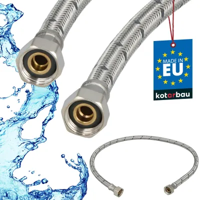 Obrázek produktu pro KOTARBAU® Flexibilní hadice 3/8 palce Vodní hadice 80 cm Odolná hadice 3/8“ x 3/8“ Připojovací hadice k armaturám Hadice k vodovodnímu kohoutku S pláštěm z nerezové oceli