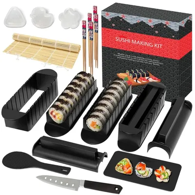 Produktbild von Sushi-Set Sushi-Zubereitungsset Sushimatte - 20-teilig - Sushi-Rollmatte und Reisformen - Schwarz - Für Einsteiger