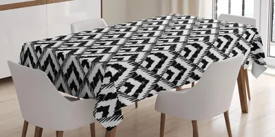 Obrázek produktu pro ABAKUHAUS Černobílá ubrus, ručně malovaný vzor rybí kosti, monochromatické geometrické uspořádání, 140 x 240 cm, bílá černá