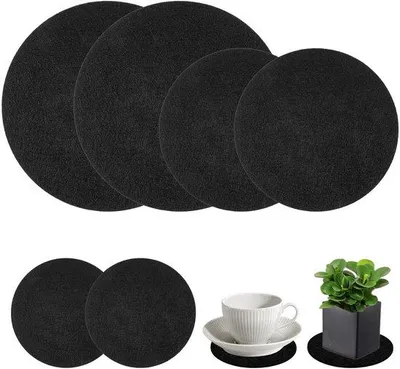 Image de Sous-verres ronds antidérapants en feutre, lot de 6, noirs, lavables