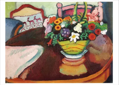 Produktbild von Kunstkarte August Macke "Stillleben mit Hirschkissen und Blumenstrauss"