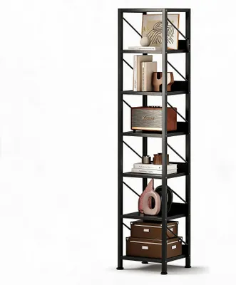 Zdjęcie produktu dla Wąski regał na książki metalowo drewniany stojący 30x30x180 cm czarny