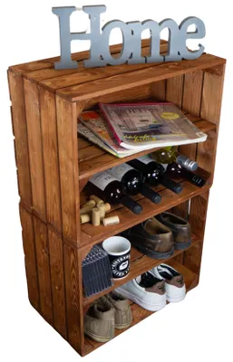 Produktbild von 2er Set Holzkiste "Johanna" mit Mittelbrett längs lasiert in ocker 50x40x30cm Schuhregal Holzkiste Weinkiste Apfelkiste Regalkiste
