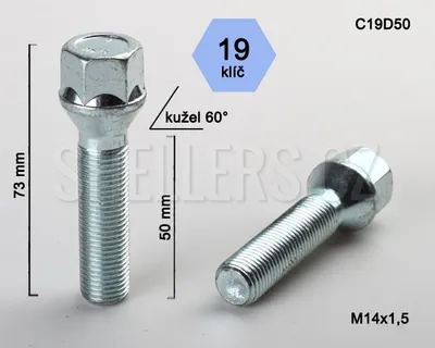 Obrázek produktu pro Kolový šroub M14x1,5x50 kužel, klíč 19, C19D50 výška 73